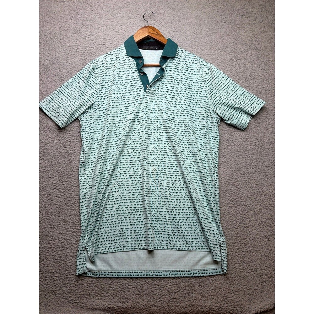 Greyson Men's Green Patterned Short Sleeve Collared Polo Shirt golf wolf Sz m